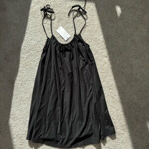 MANGO BLACK FLOWY STRAP DRESS NWT SMALL #minidress